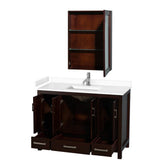 Sheffield 48 Inch Single Bathroom Vanity in Espresso, White Cultured Marble Countertop, Undermount Square Sink, Medicine Cabinet
