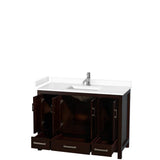 Sheffield 48 Inch Single Bathroom Vanity in Espresso, White Cultured Marble Countertop, Undermount Square Sink, No Mirror