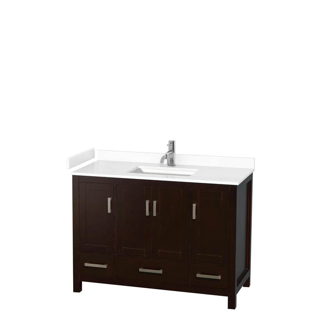 Wyndham Collection - Sheffield 48 Inch Single Bathroom Vanity in Espresso, White Cultured Marble Countertop, Undermount Square Sink, No Mirror