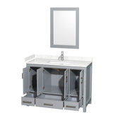 Sheffield 48 Inch Single Bathroom Vanity in Gray, Carrara Cultured Marble Countertop, Undermount Square Sink, 24 Inch Mirror