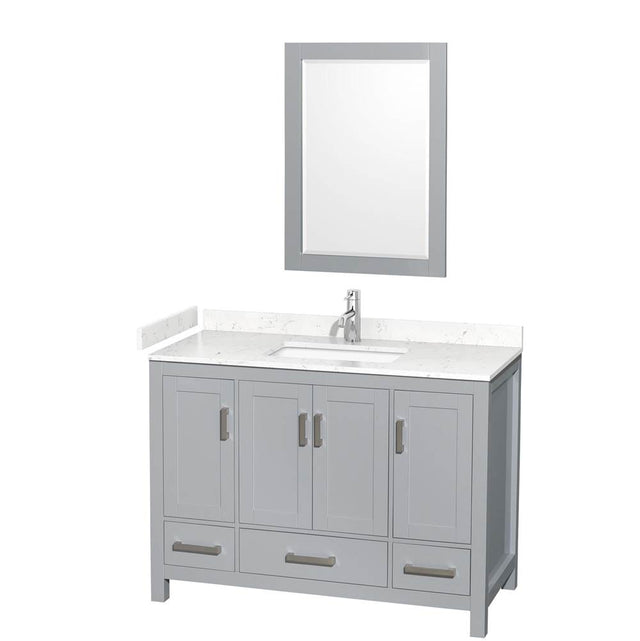 Wyndham Collection - Sheffield 48 Inch Single Bathroom Vanity in Gray, Carrara Cultured Marble Countertop, Undermount Square Sink, 24 Inch Mirror