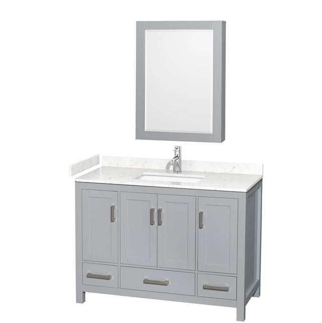 Wyndham Collection - Sheffield 48 Inch Single Bathroom Vanity in Gray, Carrara Cultured Marble Countertop, Undermount Square Sink, Medicine Cabinet