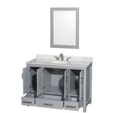 Sheffield 48 Inch Single Bathroom Vanity in Espresso, White Carrara Marble Countertop, Undermount Oval Sink, and 24 Inch Mirror