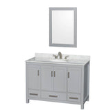 Wyndham Collection - Sheffield 48 Inch Single Bathroom Vanity in Gray, White Carrara Marble Countertop, Undermount Oval Sink, and 24 Inch Mirror - Gray