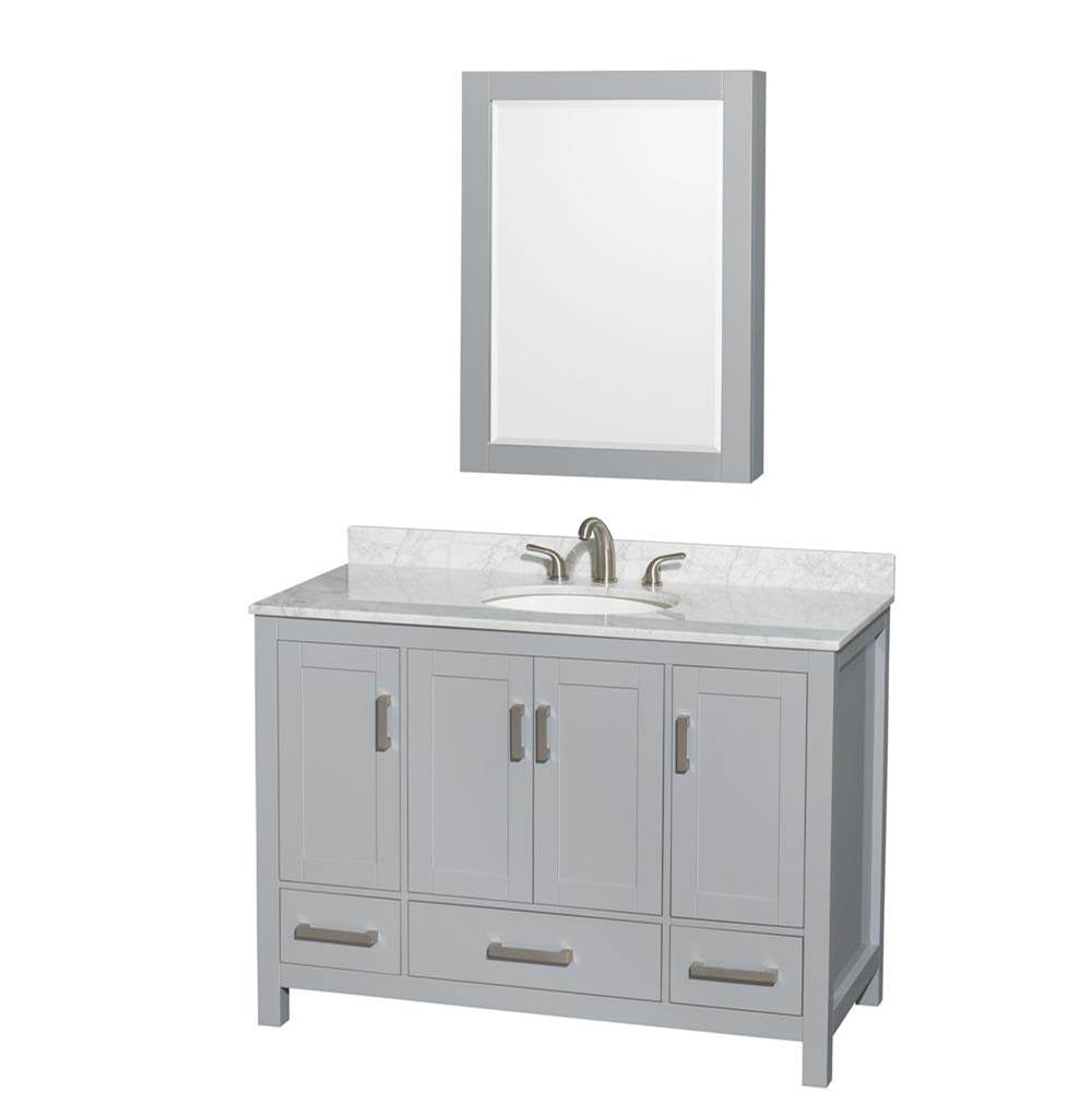 Wyndham Collection - Sheffield 48 Inch Single Bathroom Vanity in Gray, White Carrara Marble Countertop, Undermount Oval Sink, and Medicine Cabinet - Gray