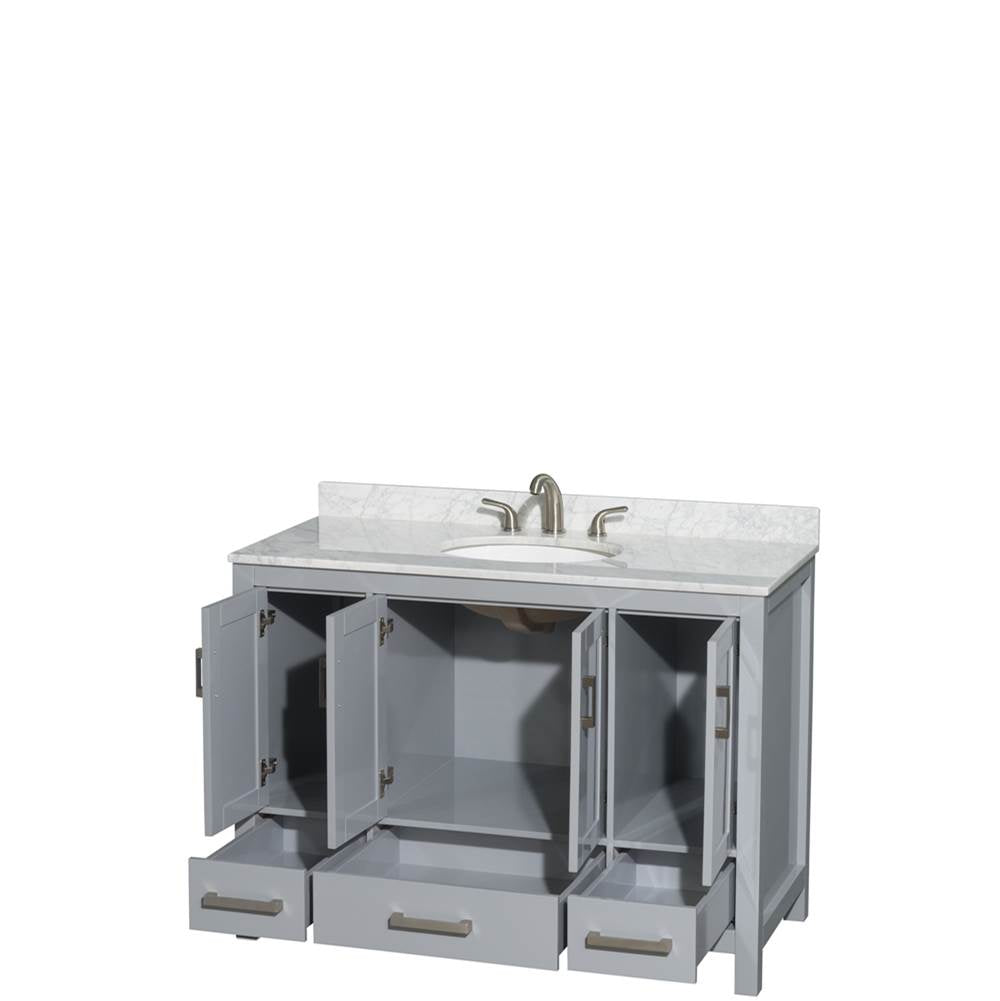 Sheffield 48 Inch Single Bathroom Vanity in Espresso, White Carrara Marble Countertop, Undermount Oval Sink, and No Mirror