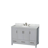 Wyndham Collection - Sheffield 48 Inch Single Bathroom Vanity in Gray, White Carrara Marble Countertop, Undermount Oval Sink, and No Mirror - Gray