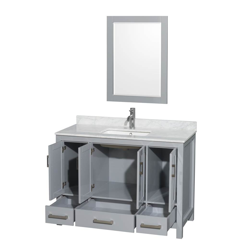 Sheffield 48 Inch Single Bathroom Vanity in Espresso, White Carrara Marble Countertop, Undermount Square Sink, and 24 Inch Mirror