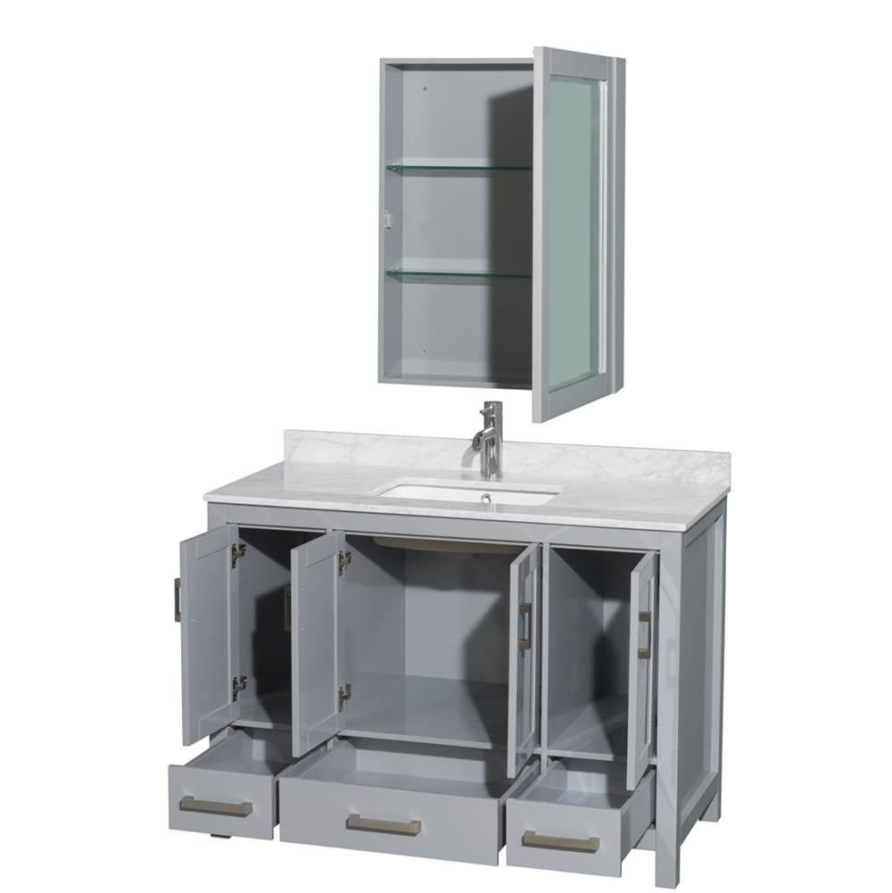 Sheffield 48 Inch Single Bathroom Vanity in Espresso, White Carrara Marble Countertop, Undermount Square Sink, and Medicine Cabinet