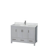Wyndham Collection - Sheffield 48 Inch Single Bathroom Vanity in Gray, White Carrara Marble Countertop, Undermount Square Sink, and No Mirror - Gray