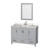 Wyndham Collection - Sheffield 48 Inch Single Bathroom Vanity in Gray, Calacatta Quartz Countertop, Undermount Square Sink, 24 Inch Mirror - Gray
