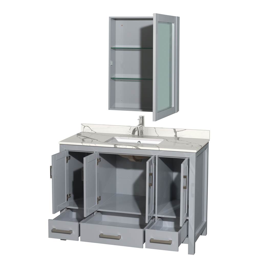 Sheffield 48 Inch Single Bathroom Vanity in Gray, Calacatta Quartz Countertop, Undermount Square Sink, Medicine Cabinet
