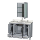 Sheffield 48 Inch Single Bathroom Vanity in Gray, Calacatta Quartz Countertop, Undermount Square Sink, Medicine Cabinet