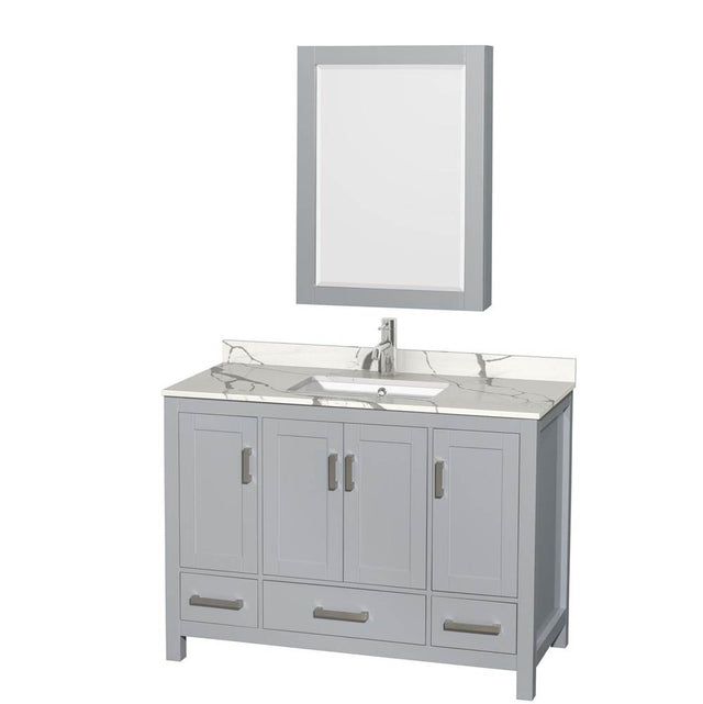 Wyndham Collection - Sheffield 48 Inch Single Bathroom Vanity in Gray, Calacatta Quartz Countertop, Undermount Square Sink, Medicine Cabinet - Gray