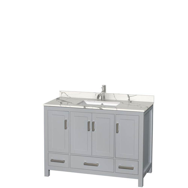 Wyndham Collection - Sheffield 48 Inch Single Bathroom Vanity in Gray, Calacatta Quartz Countertop, Undermount Square Sink, No Mirror - Gray
