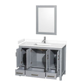 Sheffield 48 Inch Single Bathroom Vanity in Gray, White Cultured Marble Countertop, Undermount Square Sink, 24 Inch Mirror