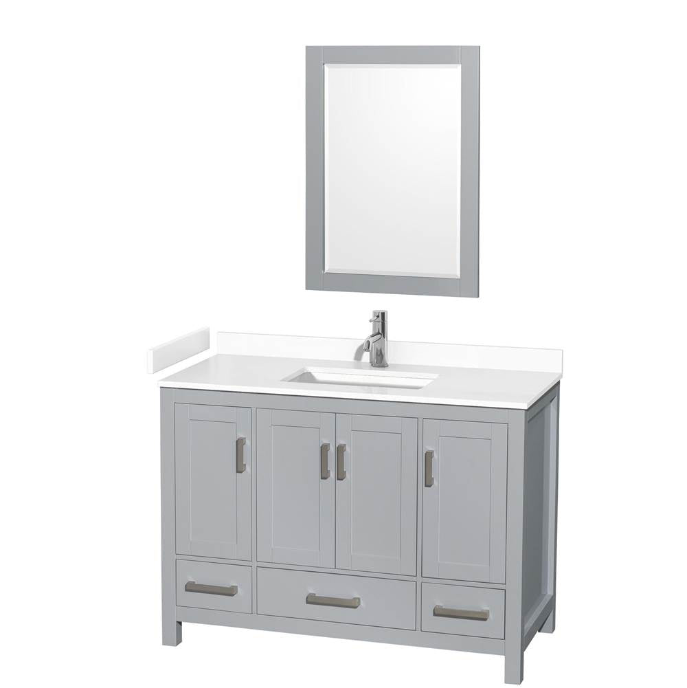 Wyndham Collection - Sheffield 48 Inch Single Bathroom Vanity in Gray, White Cultured Marble Countertop, Undermount Square Sink, 24 Inch Mirror