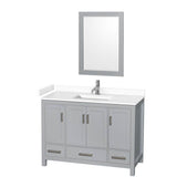 Wyndham Collection - Sheffield 48 Inch Single Bathroom Vanity in Gray, White Cultured Marble Countertop, Undermount Square Sink, 24 Inch Mirror