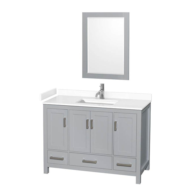 Wyndham Collection - Sheffield 48 Inch Single Bathroom Vanity in Gray, White Cultured Marble Countertop, Undermount Square Sink, 24 Inch Mirror