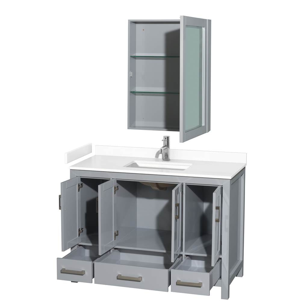 Sheffield 48 Inch Single Bathroom Vanity in Gray, White Cultured Marble Countertop, Undermount Square Sink, Medicine Cabinet