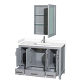 Sheffield 48 Inch Single Bathroom Vanity in Gray, White Cultured Marble Countertop, Undermount Square Sink, Medicine Cabinet