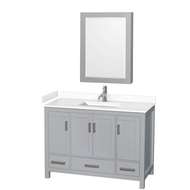 Wyndham Collection - Sheffield 48 Inch Single Bathroom Vanity in Gray, White Cultured Marble Countertop, Undermount Square Sink, Medicine Cabinet