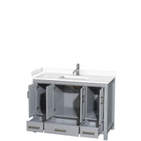 Sheffield 48 Inch Single Bathroom Vanity in Gray, White Cultured Marble Countertop, Undermount Square Sink, No Mirror