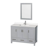 Wyndham Collection - Sheffield 48 Inch Single Bathroom Vanity in Gray, White Quartz Countertop, Undermount Square Sink, 24 Inch Mirror - Gray