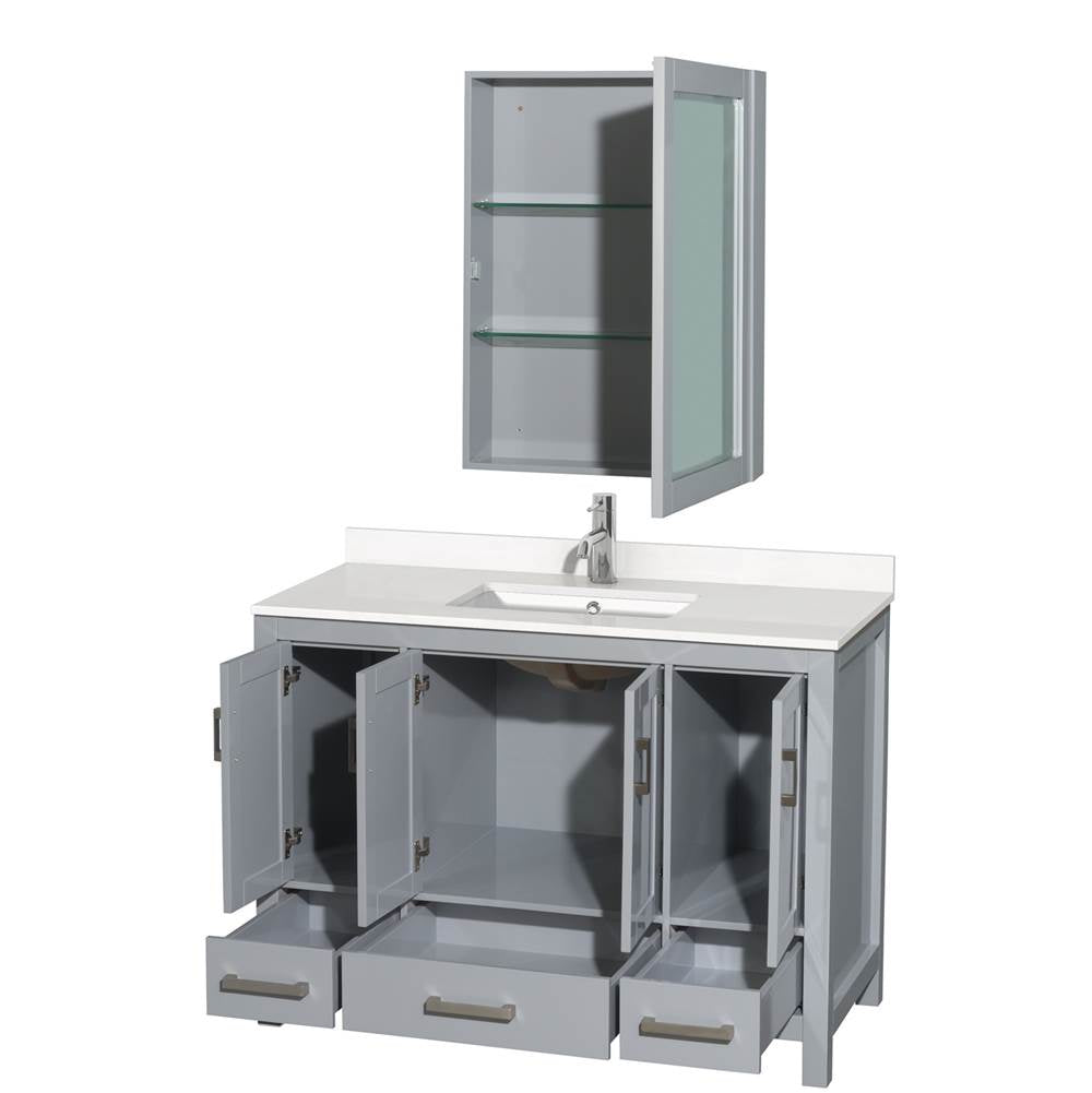 Sheffield 48 Inch Single Bathroom Vanity in Gray, White Quartz Countertop, Undermount Square Sink, Medicine Cabinet