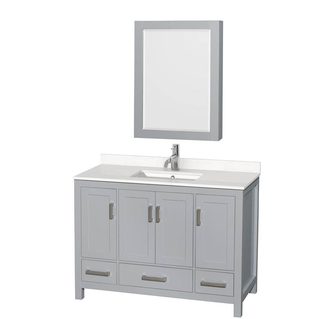 Wyndham Collection - Sheffield 48 Inch Single Bathroom Vanity in Gray, White Quartz Countertop, Undermount Square Sink, Medicine Cabinet - Gray