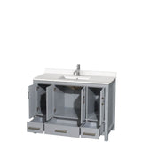 Sheffield 48 Inch Single Bathroom Vanity in Gray, White Quartz Countertop, Undermount Square Sink, No Mirror