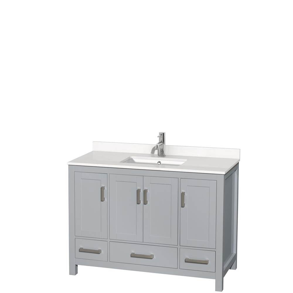 Wyndham Collection - Sheffield 48 Inch Single Bathroom Vanity in Gray, White Quartz Countertop, Undermount Square Sink, No Mirror - Gray