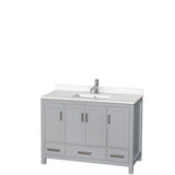 Wyndham Collection - Sheffield 48 Inch Single Bathroom Vanity in Gray, White Quartz Countertop, Undermount Square Sink, No Mirror - Gray