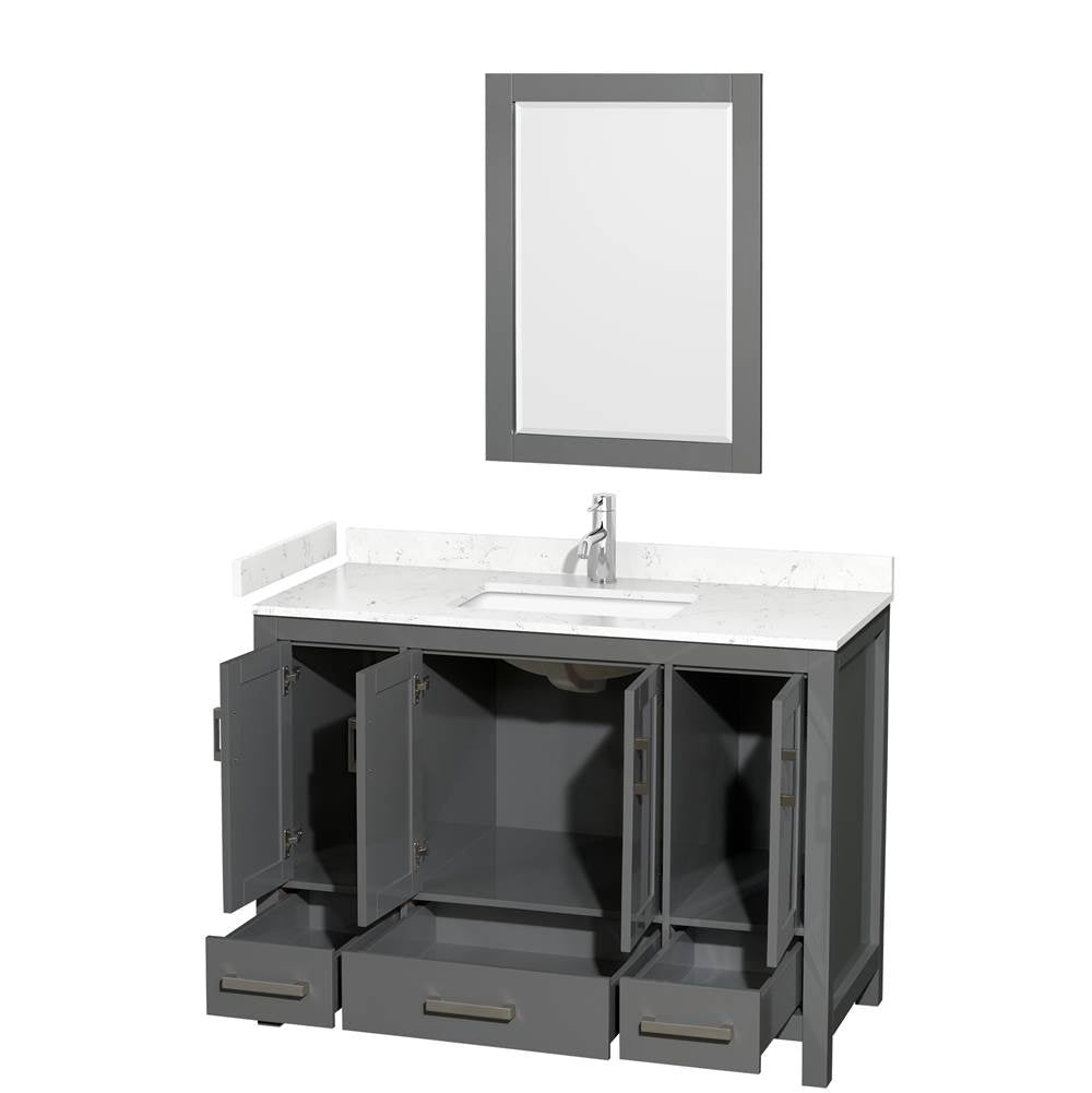 Sheffield 48 Inch Single Bathroom Vanity in Dark Gray, Carrara Cultured Marble Countertop, Undermount Square Sink, 24 Inch Mirror