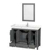 Sheffield 48 Inch Single Bathroom Vanity in Dark Gray, Carrara Cultured Marble Countertop, Undermount Square Sink, 24 Inch Mirror