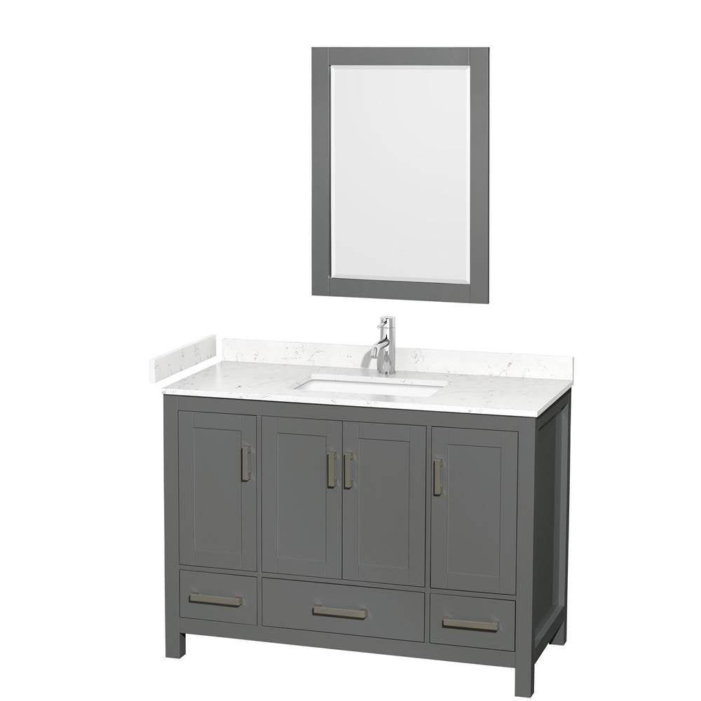 Wyndham Collection - Sheffield 48 Inch Single Bathroom Vanity in Dark Gray, Carrara Cultured Marble Countertop, Undermount Square Sink, 24 Inch Mirror