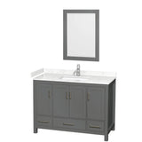 Wyndham Collection - Sheffield 48 Inch Single Bathroom Vanity in Dark Gray, Carrara Cultured Marble Countertop, Undermount Square Sink, 24 Inch Mirror