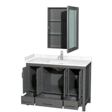 Sheffield 48 Inch Single Bathroom Vanity in Dark Gray, Carrara Cultured Marble Countertop, Undermount Square Sink, Medicine Cabinet