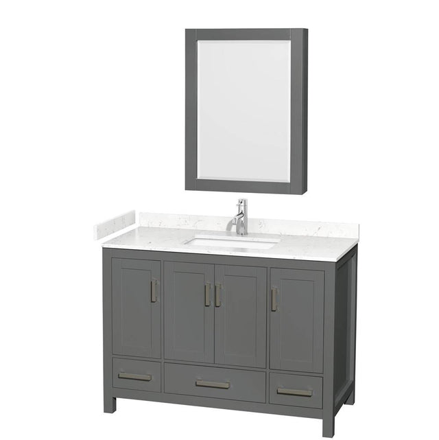 Wyndham Collection - Sheffield 48 Inch Single Bathroom Vanity in Dark Gray, Carrara Cultured Marble Countertop, Undermount Square Sink, Medicine Cabinet