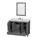 Sheffield 48 Inch Single Bathroom Vanity in Espresso, White Carrara Marble Countertop, Undermount Oval Sink, and 24 Inch Mirror
