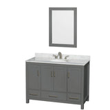 Wyndham Collection - Sheffield 48 Inch Single Bathroom Vanity in Dark Gray, White Carrara Marble Countertop, Undermount Oval Sink, and 24 Inch Mirror - Dark Gray