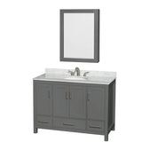 Wyndham Collection - Sheffield 48 Inch Single Bathroom Vanity in Dark Gray, White Carrara Marble Countertop, Undermount Oval Sink, and Medicine Cabinet - Dark Gray