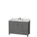 Wyndham Collection - Sheffield 48 Inch Single Bathroom Vanity in Dark Gray, White Carrara Marble Countertop, Undermount Oval Sink, and No Mirror - Dark Gray