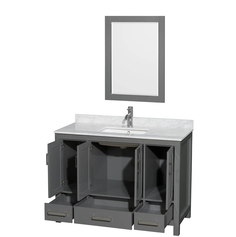 Sheffield 48 Inch Single Bathroom Vanity in Espresso, White Carrara Marble Countertop, Undermount Square Sink, and 24 Inch Mirror