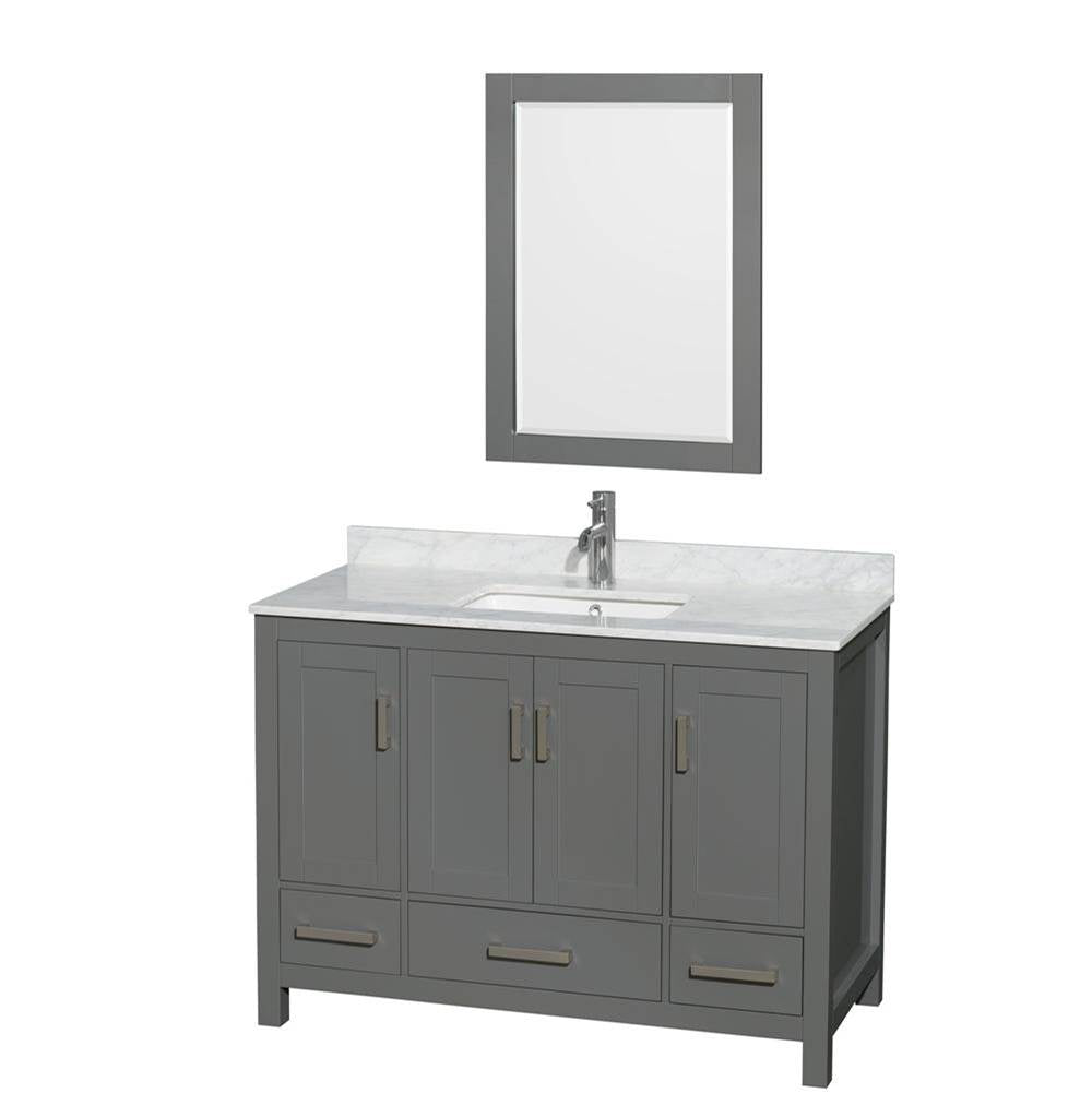 Wyndham Collection - Sheffield 48 Inch Single Bathroom Vanity in Dark Gray, White Carrara Marble Countertop, Undermount Square Sink, and 24 Inch Mirror - Dark Gray