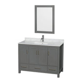 Wyndham Collection - Sheffield 48 Inch Single Bathroom Vanity in Dark Gray, White Carrara Marble Countertop, Undermount Square Sink, and 24 Inch Mirror - Dark Gray
