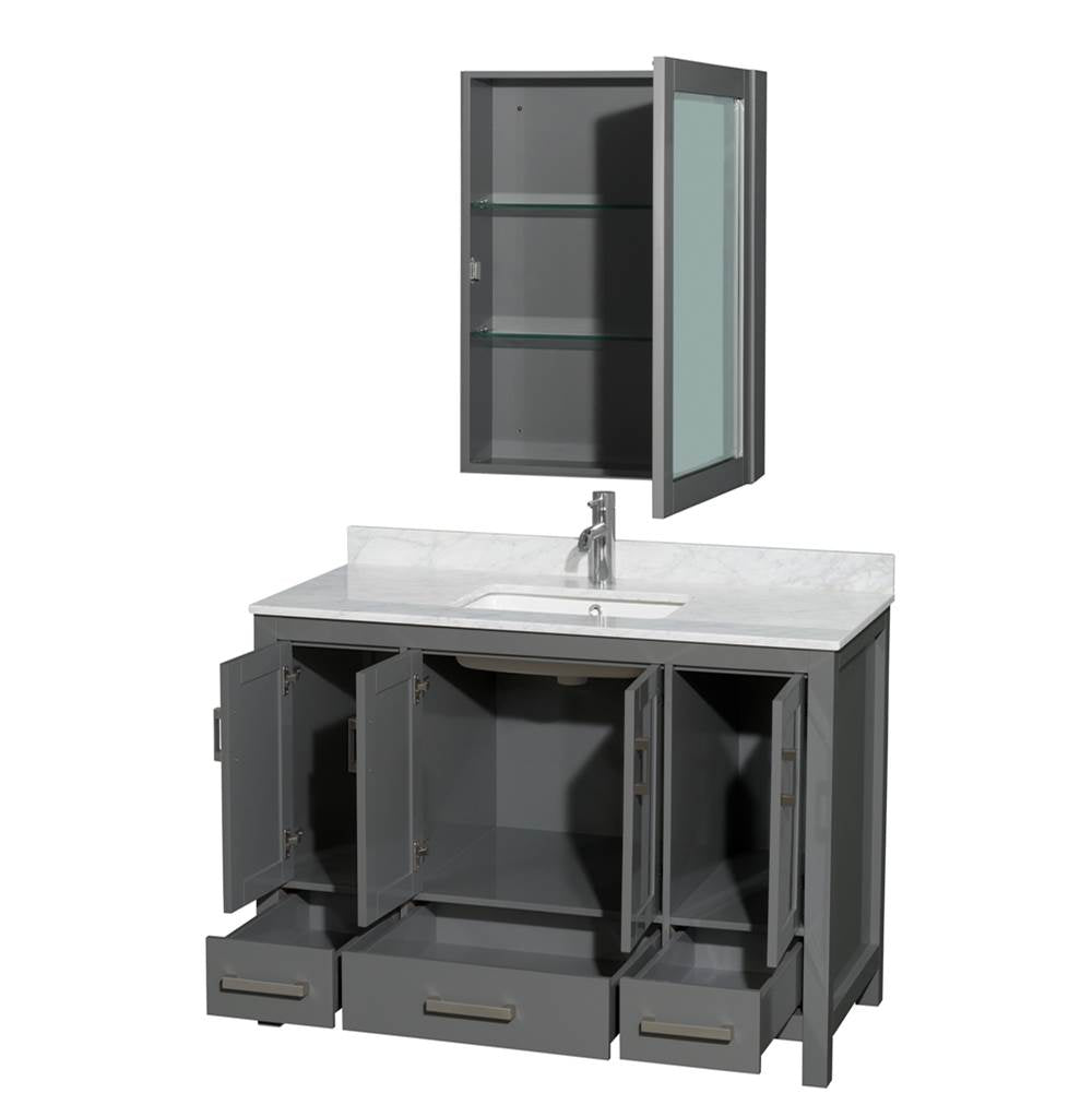 Sheffield 48 Inch Single Bathroom Vanity in Espresso, White Carrara Marble Countertop, Undermount Square Sink, and Medicine Cabinet