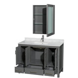Sheffield 48 Inch Single Bathroom Vanity in Espresso, White Carrara Marble Countertop, Undermount Square Sink, and Medicine Cabinet