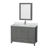 Wyndham Collection - Sheffield 48 Inch Single Bathroom Vanity in Dark Gray, White Carrara Marble Countertop, Undermount Square Sink, and Medicine Cabinet - Dark Gray