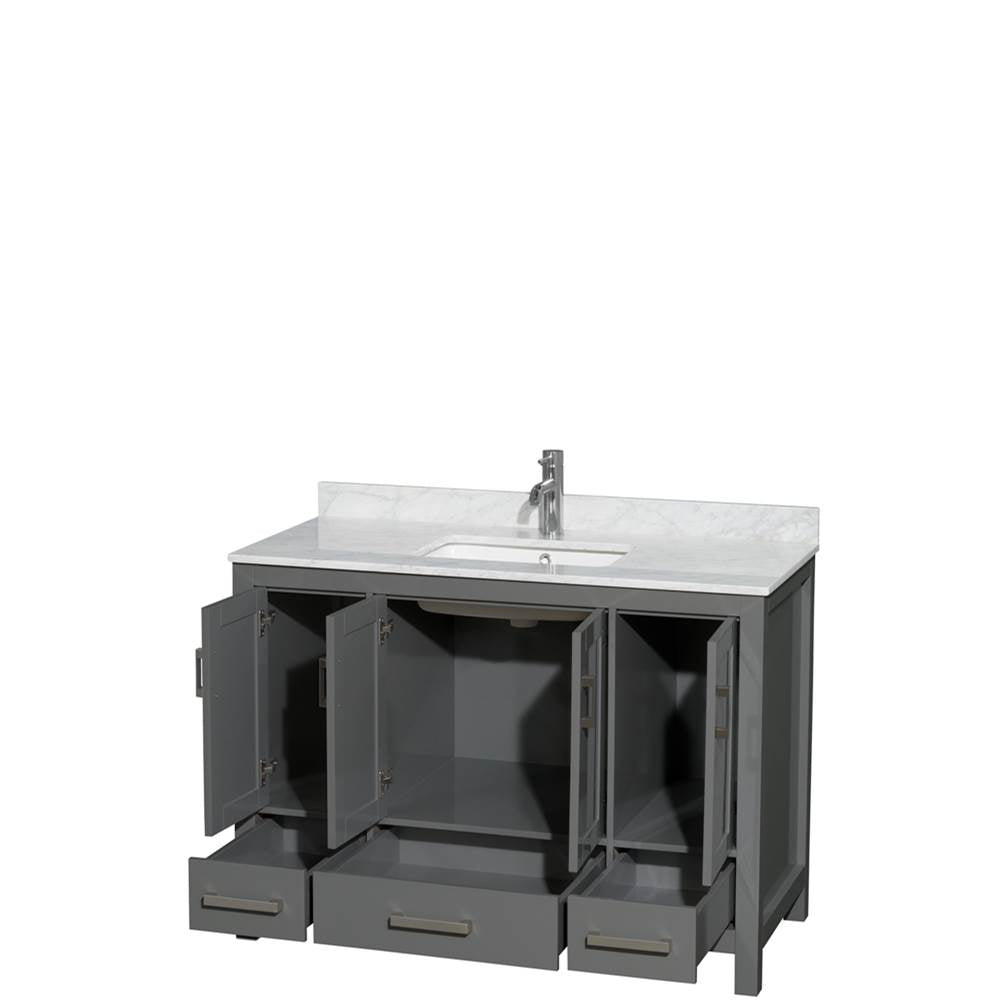 Sheffield 48 Inch Single Bathroom Vanity in Espresso, White Carrara Marble Countertop, Undermount Square Sink, and No Mirror